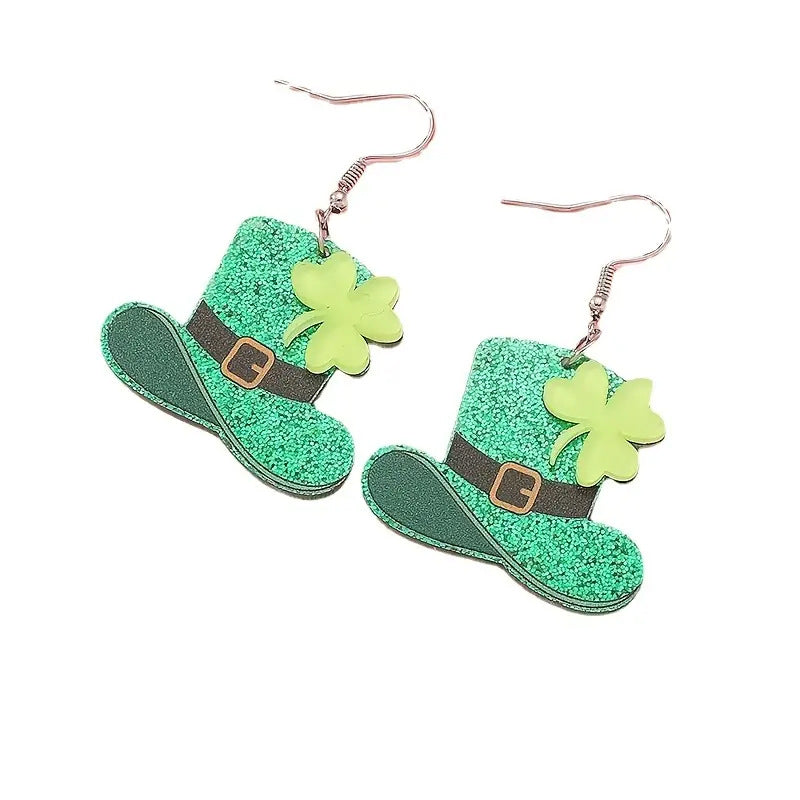 Wholesale St. Patrick's Day Earrings Mardi Gras Glitter Four Leaf Clover Acrylic Earrings