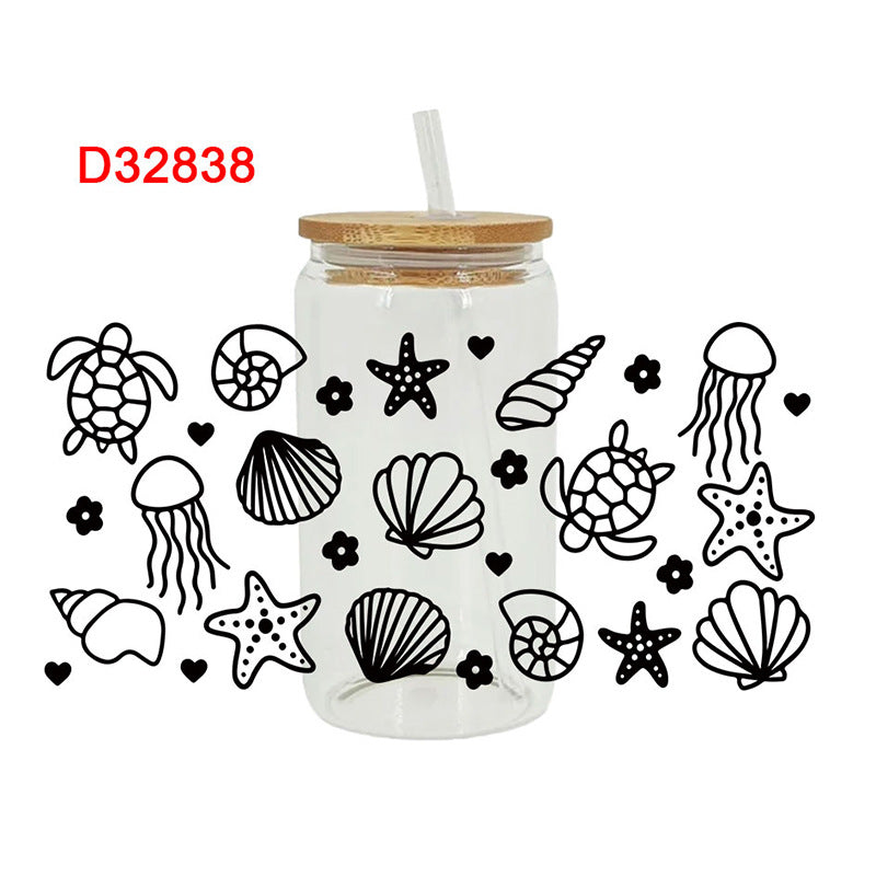 Wholesale  Blue marine animals 16oz Cup UV DTF Wraps