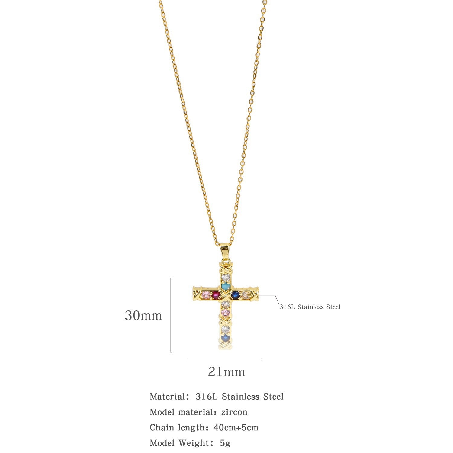 Wholesale Colorfulful Zircon Men' s and Women' s Cross Necklace Niche Design