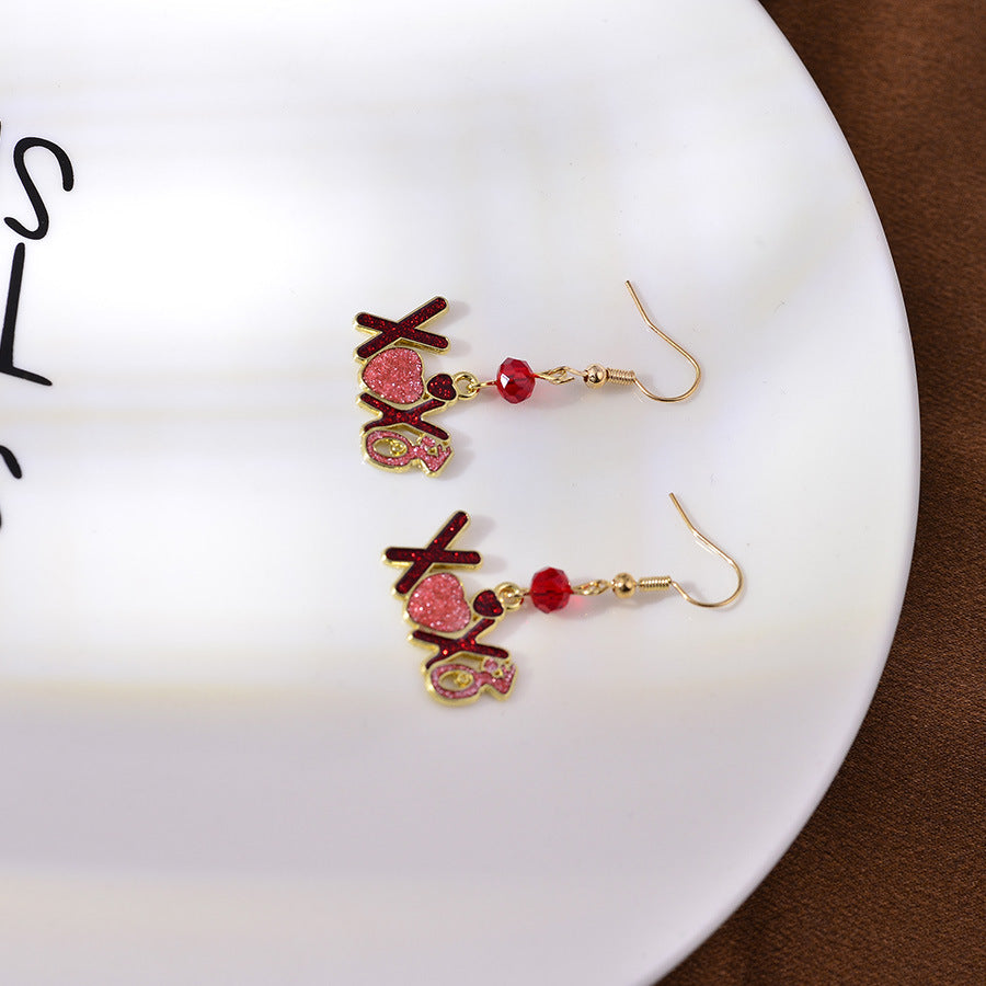 Wholesale Letter xoxo Pink Valentine' s Day Love Envelope Wings Earrings