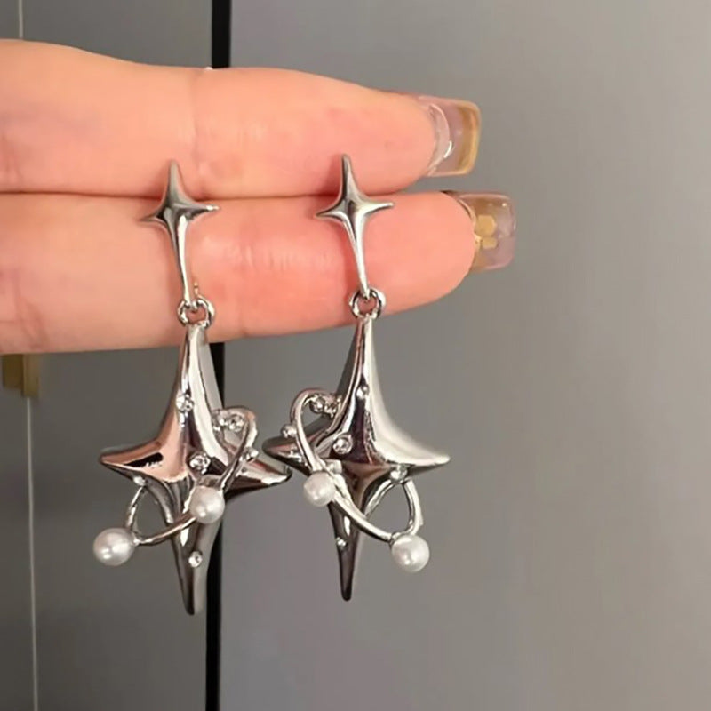 Wholesale Alloy Heart Four Pointed Star Tassel Earrings