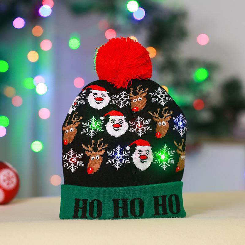 Wholesale Christmas decoration supplies cuffed ball knitted hat LED light  luminous hat adult children hat