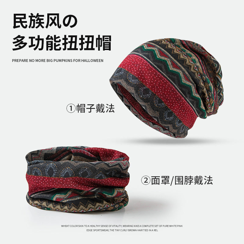 Wholesale Autumn and Winter Ethnic Style Printed Warm Multi-purpose Headscarf Hat Twist Hat