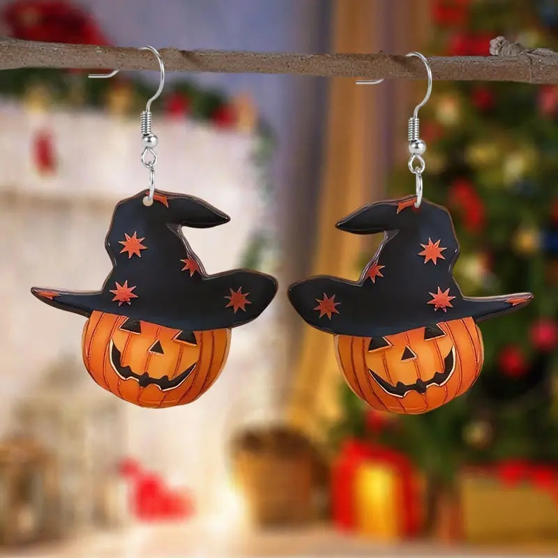 Wholesale Black Cat Pumpkin Halloween Earrings