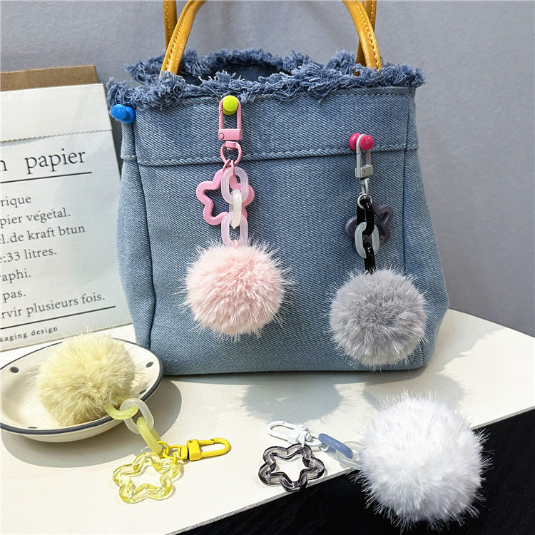 Wholesale Creative cute fur ball flower keychain colorful candy ball plush pendant
