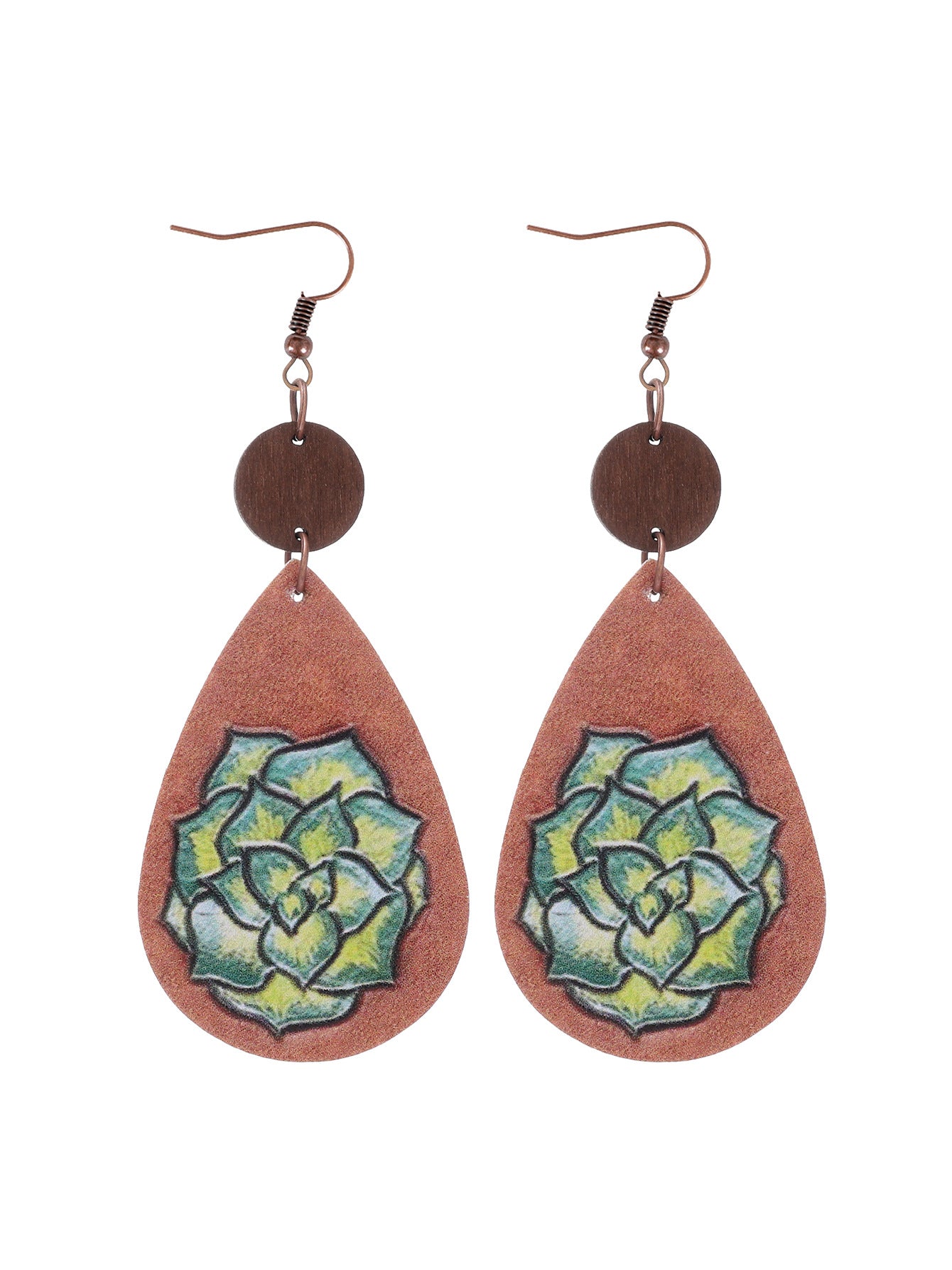 Wholesale Cactus-patterned leather earrings