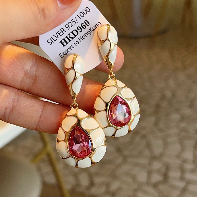 Wholesale Turtle Crack Inlaid Gemstone Water Drop Earrings