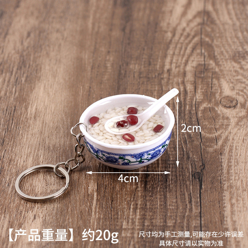 Wholesale Simulation Food 4cm Blue and White Porcelain Bowl Keychain Pendant Chinese Style Gourmet Snack Micro Food Play Model Toy