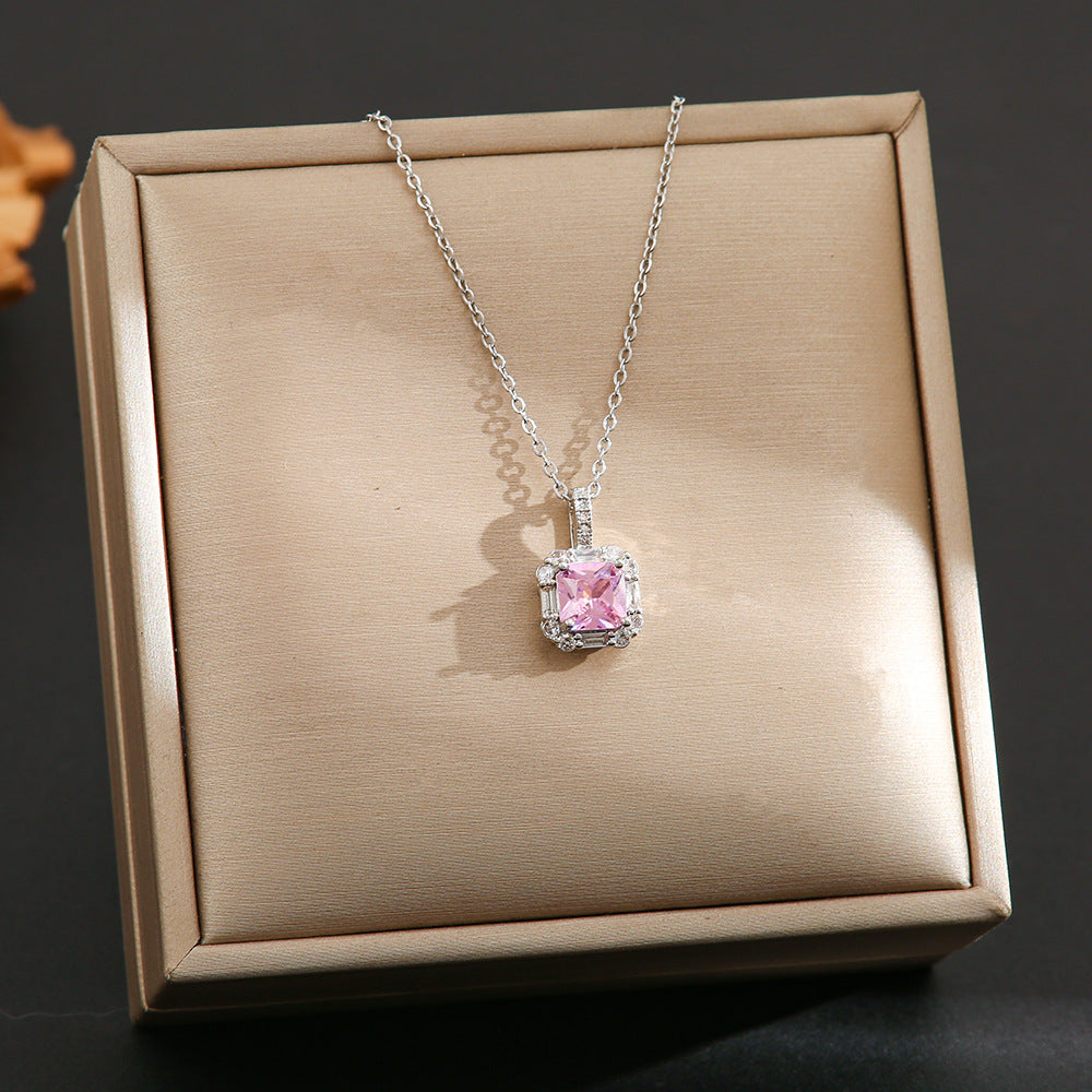 Wholesale Silver titanium steel necklace with powder zirconium inlay