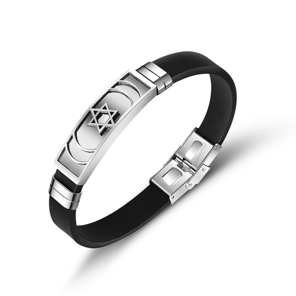 Wholesale Men's Hollow Out Titanium Steel Silicone Bracelet