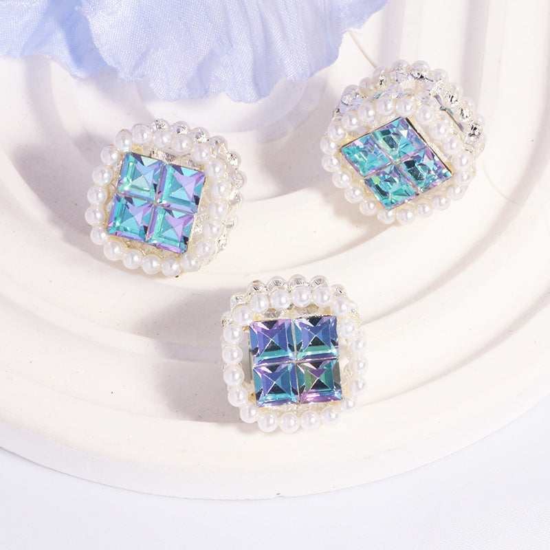 Wholesale 2pcs/pack Double-sided alloy rhinestone square straight hole loose beads DIY