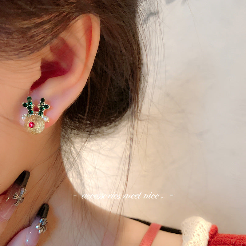 Wholesale Christmas Silver Needle Studded Diamond Oil Drip Asymmetric Tassel Earrings