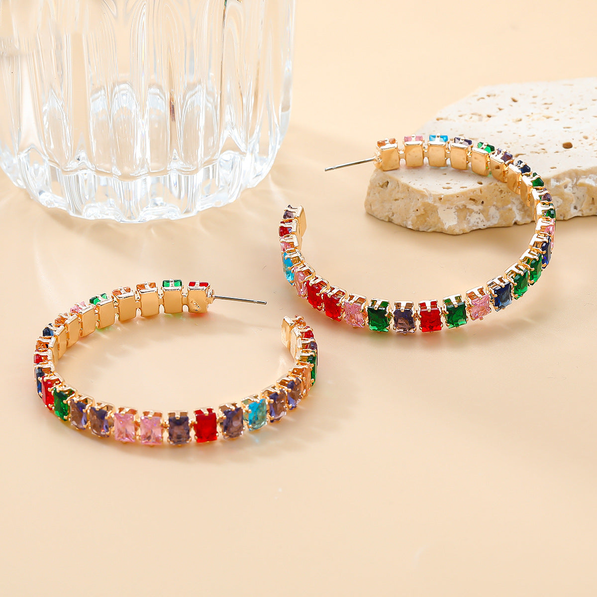 Wholesale Zircon Color Diamond Claw Chain Exaggerated Earrings