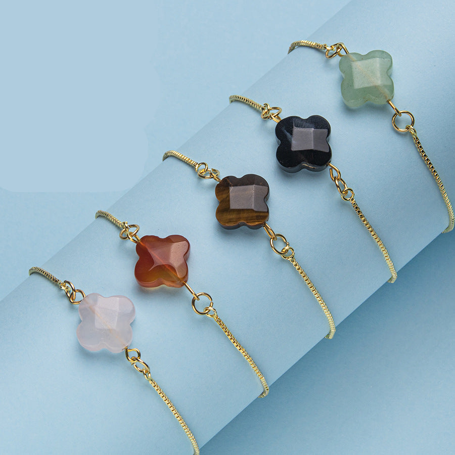 Wholesale New Natural Stone Faceted Four-Leaf Clover Gold-Plated Pendant