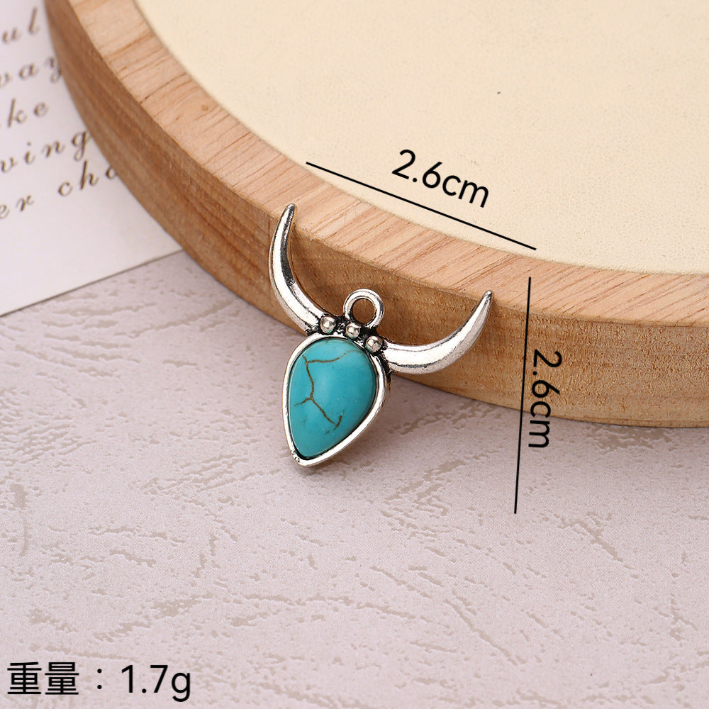 Wholesale 10pcs Bohemian style turquoise diverse bull pendant