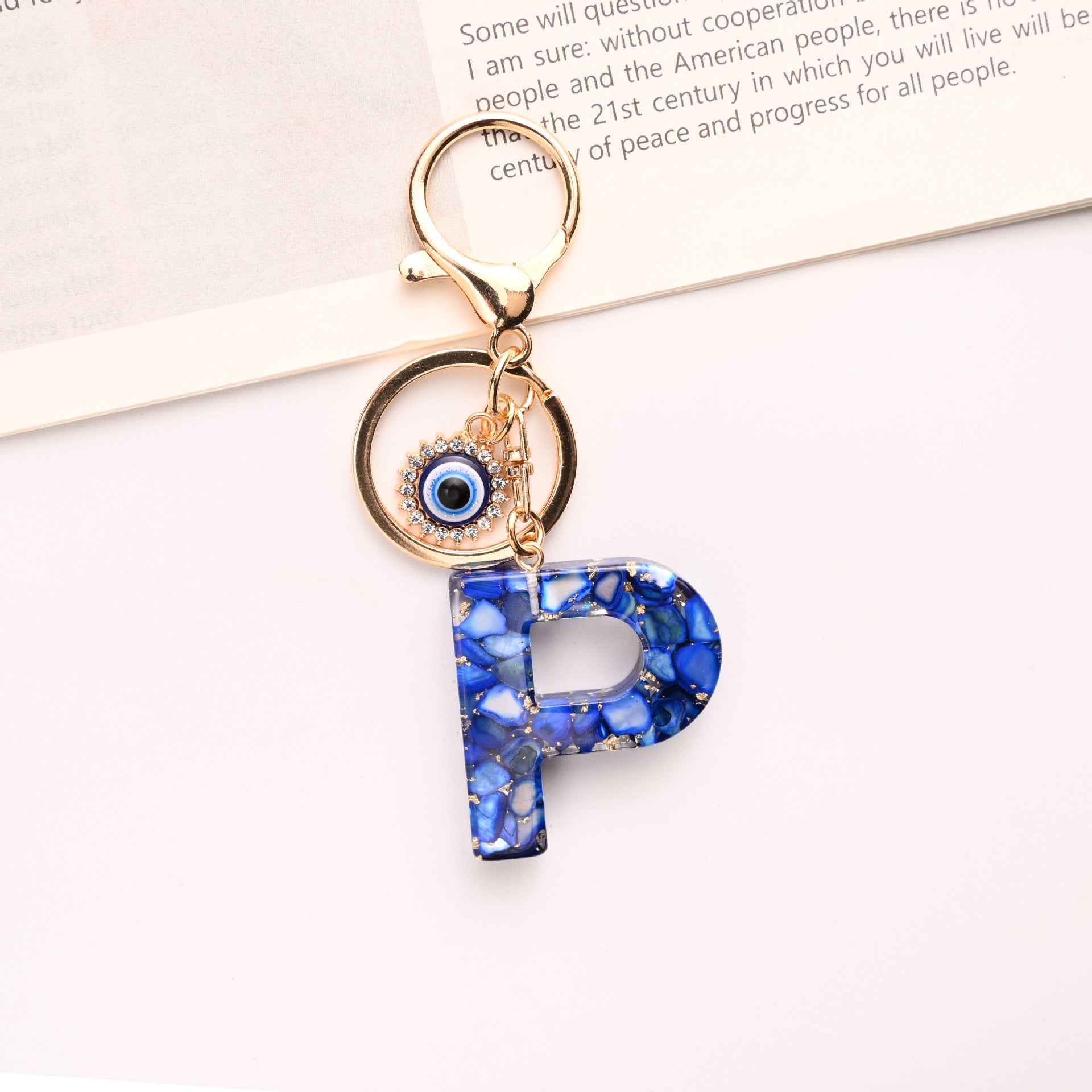 Wholesale Treasure Blue 26 English Letter Devil' s Eye Keychain