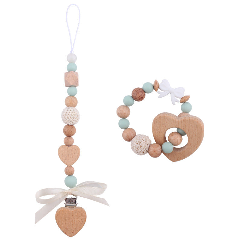 Wholesale Baby Handmade Bow Pacifier Chain Comfort Teether Bracelet Toy Two-piece Set