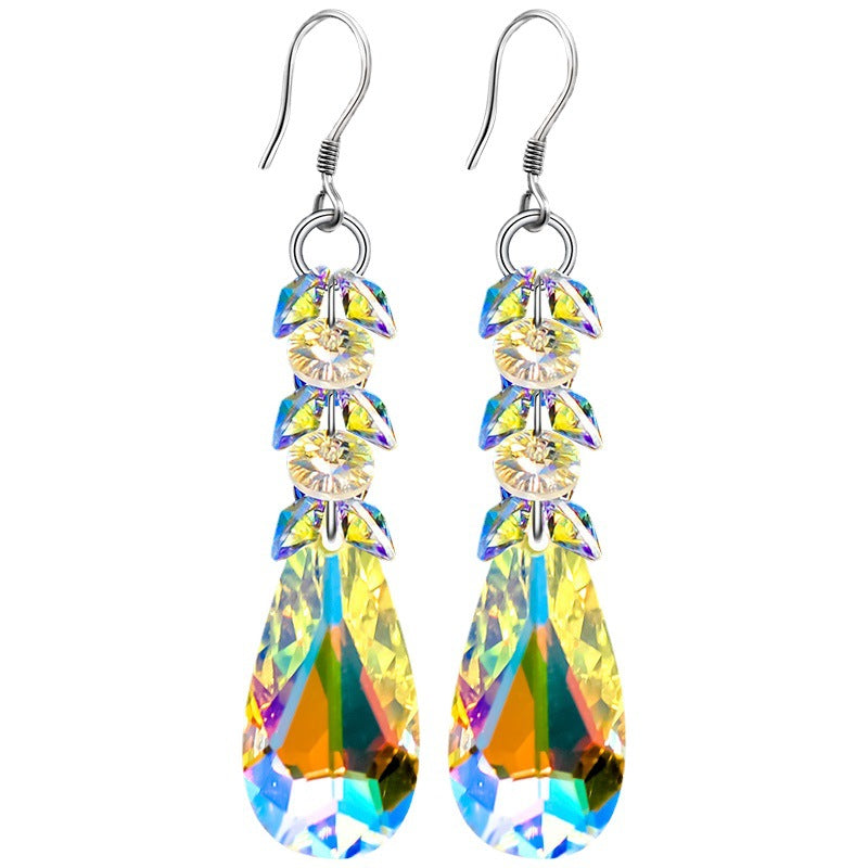 Wholesale 925 Silver Needle Crystal Long Water Drop Tassel Earrings