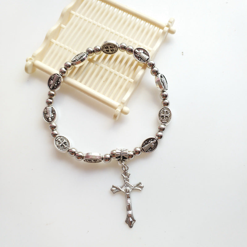 Wholesale Cross Crystal Alloy Elastic Beaded Bracelet