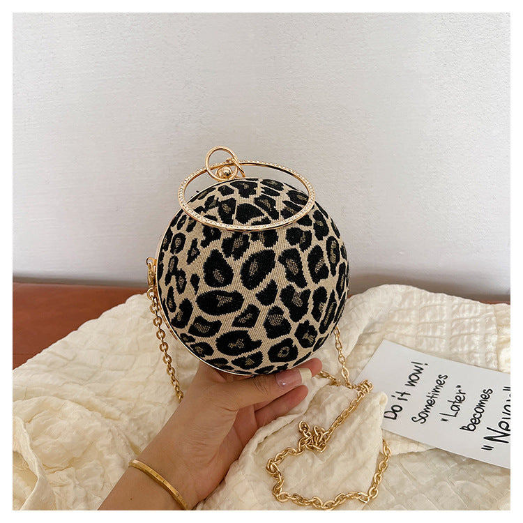 Wholesale Love Leopard Pattern Women's Bag Chain Crossbody Bag Round Ring Handbag