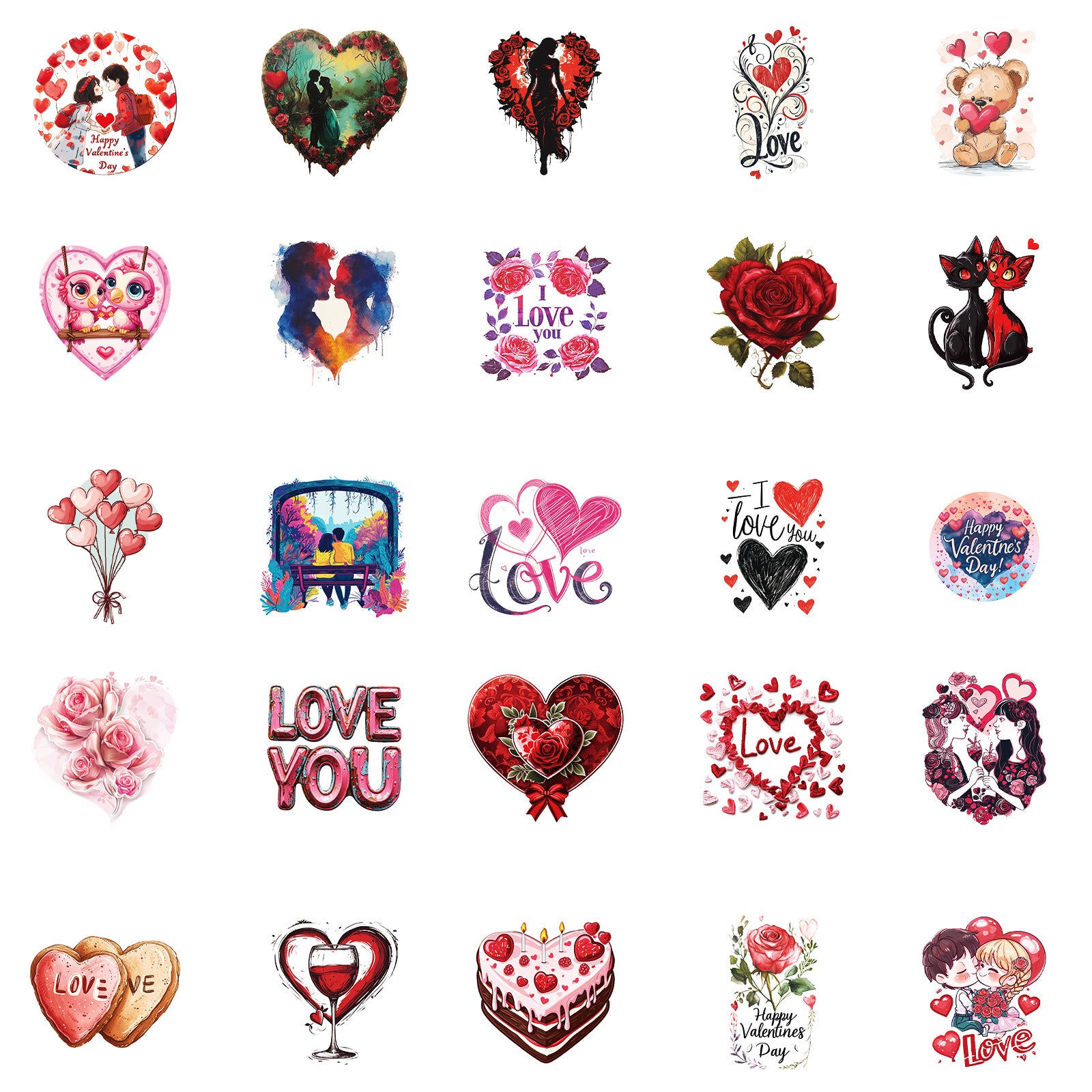 Wholesale 50pcs Colorful Valentine' s Day Series Waterproof Vinyl Stickers