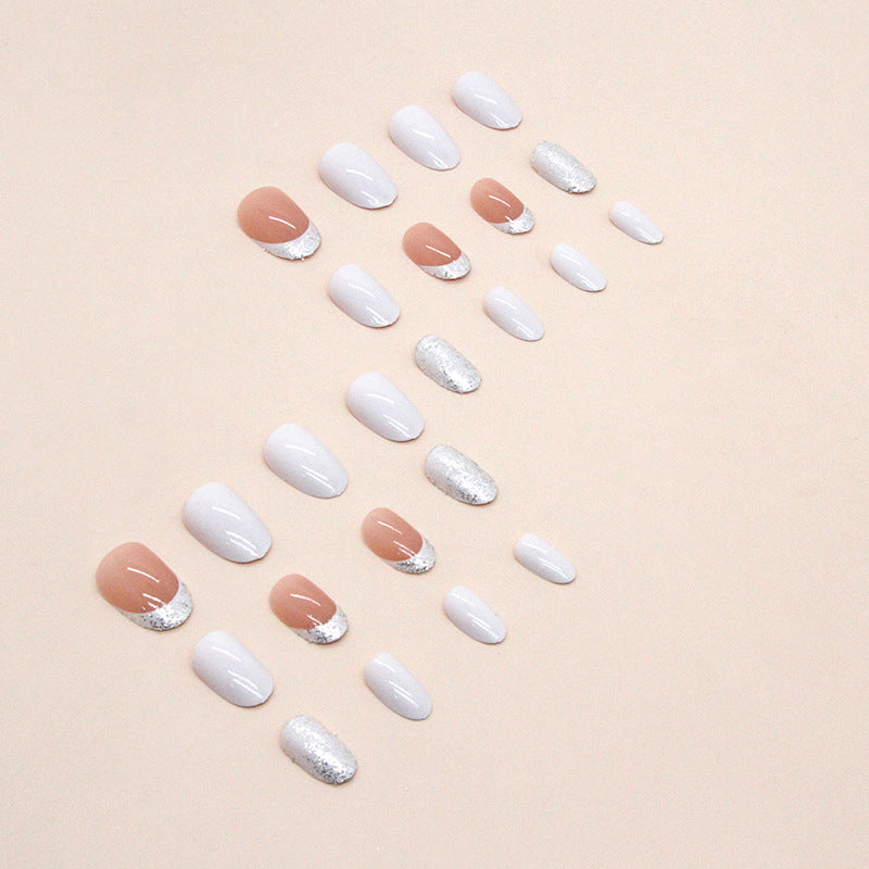 Wholesale Short Oval Cream White Solid Color Nail Stickers