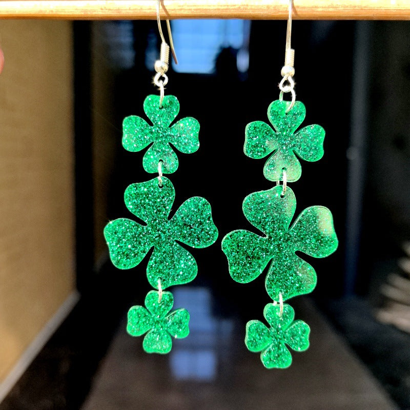 Wholesale St. Patrick's Day  Clover green clover acrylic earrings
