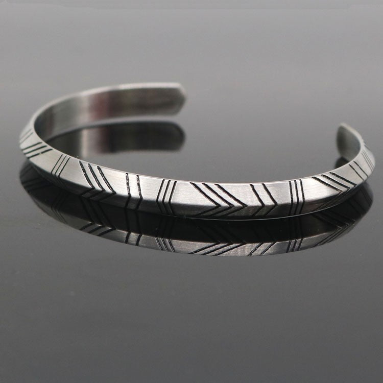 Wholesale Retro Woven Twist Open Cuff Men S Bracelet Geometric Design Silver Tone Jewelry Accessory Trendy Boutique Resale Gift