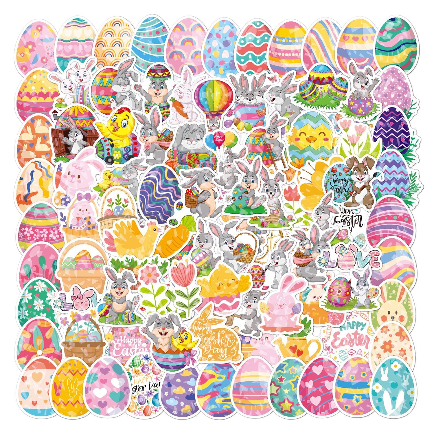 Wholesale 100pcs Easter cartoon rabbit egg Waterproof vinyl stickers