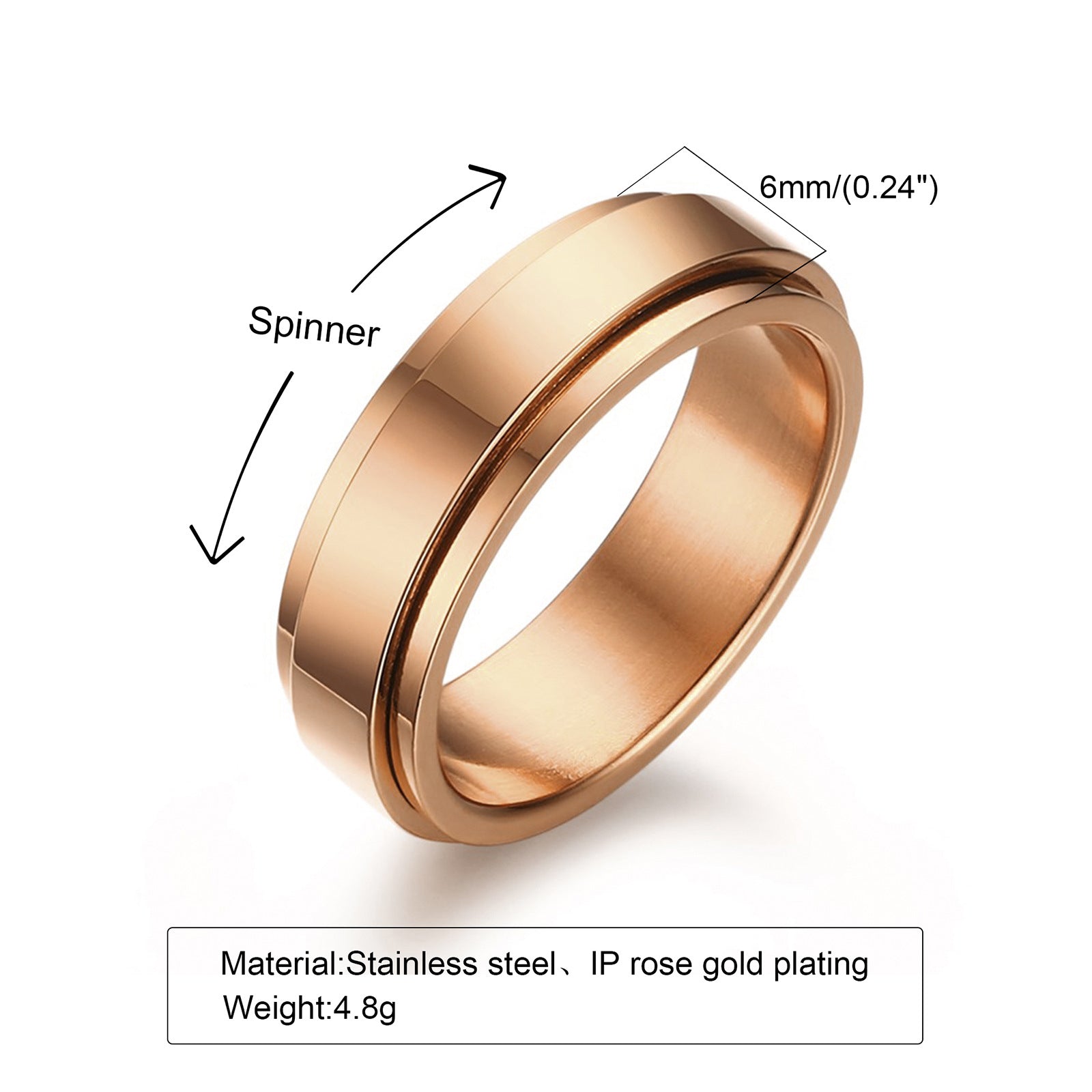Wholesale Rotatable Stainless Steel Couple Gold Rotating Smooth Plain Ring