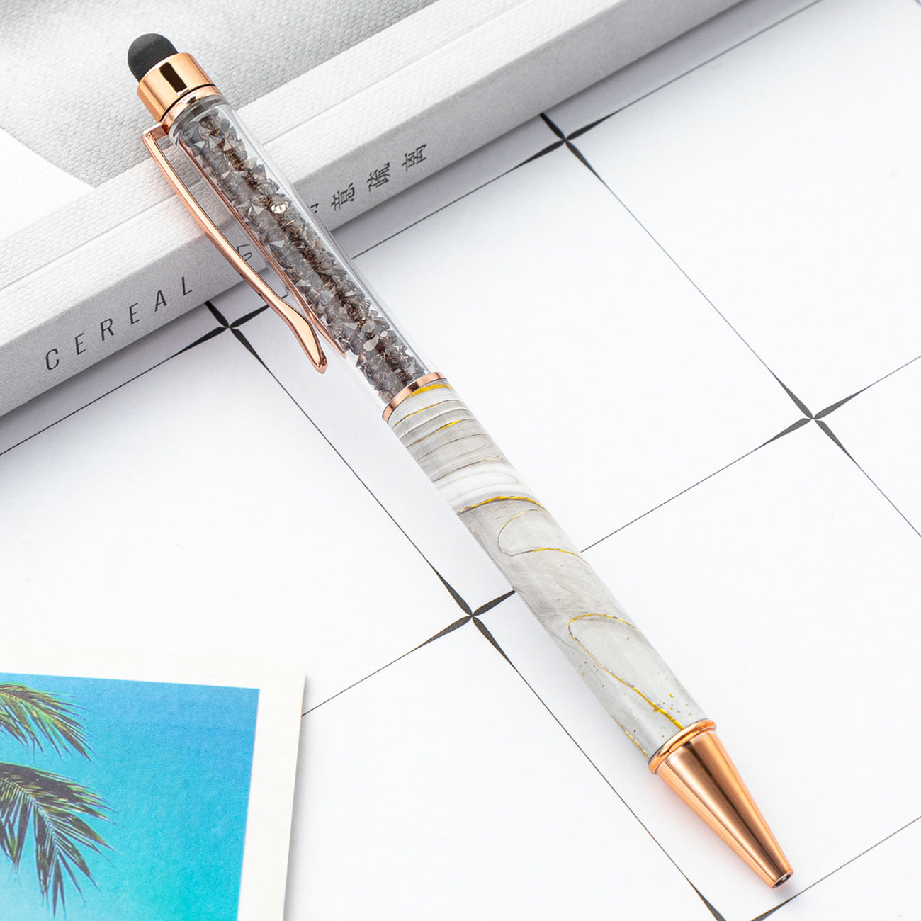 Wholesale Rotating Touch Screen Crystal Pen Marble Pattern Fashion Metal Pen