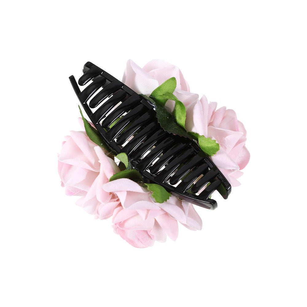 Wholesale Valentine's Day gift rose one-word artificial flower updo shark clip hair accessories