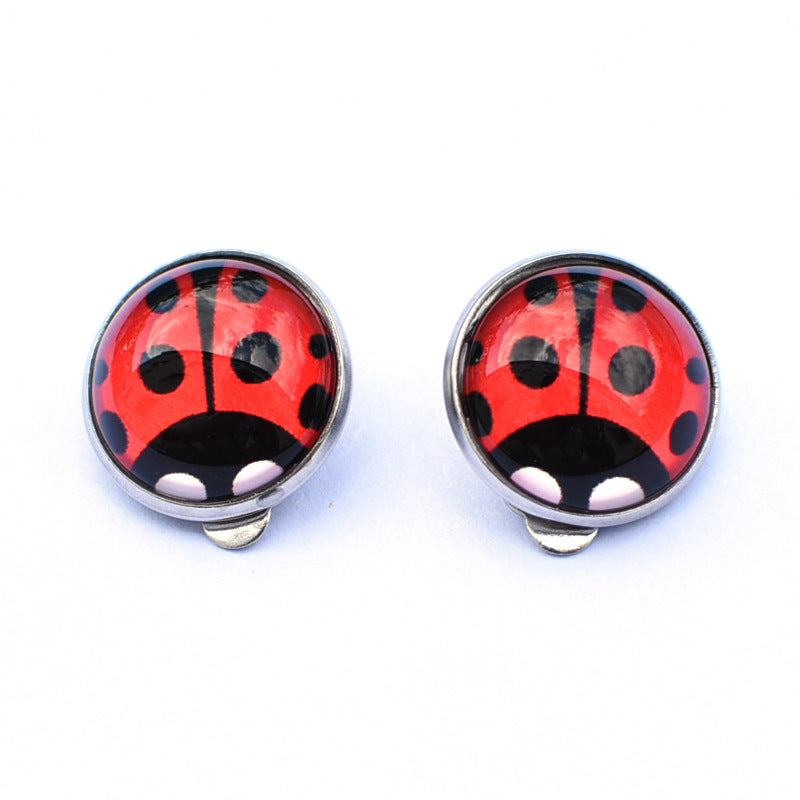 Wholesale Seven-spotted ladybug polka dot girl stainless steel ear clip