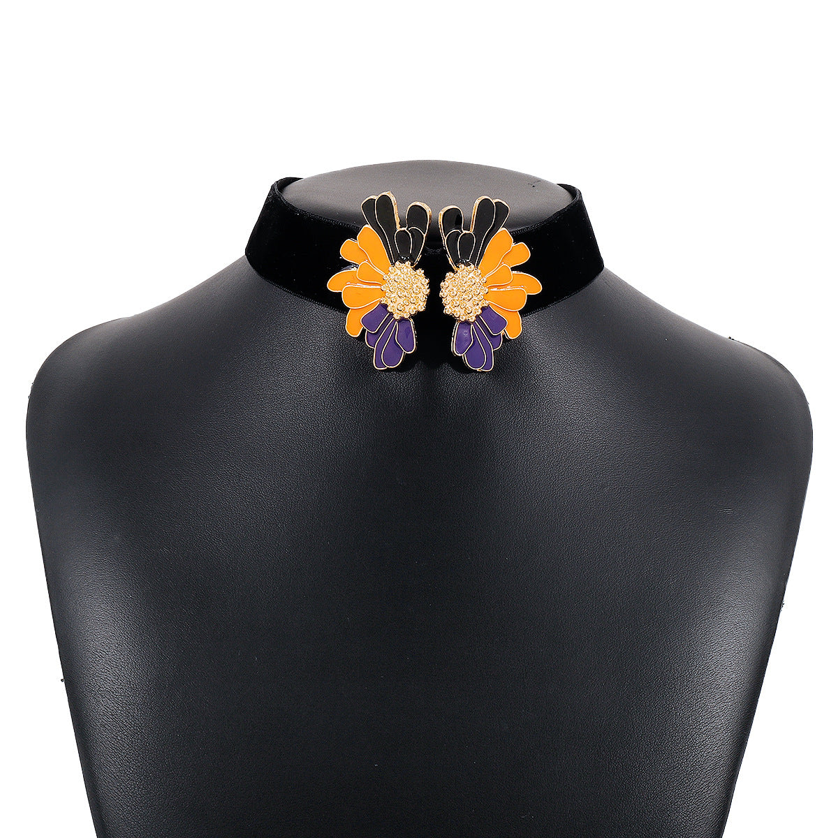 Wholesale Vintage Flower Flocking Oil Drop Clavicle Necklace