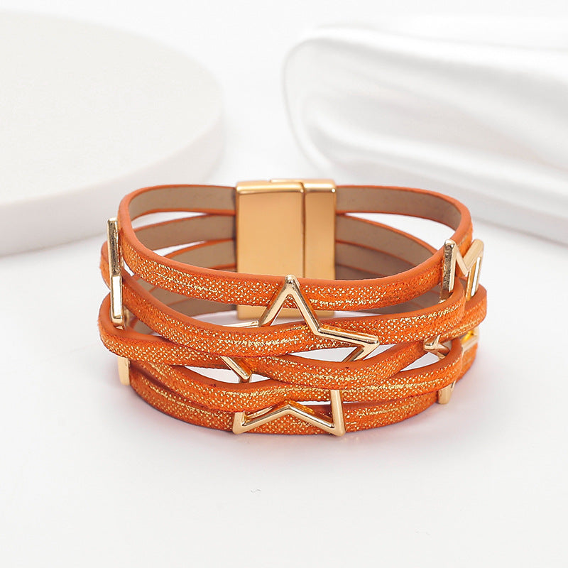 Wholesale Five-pointed star PU leather magnetic buckle bracelet