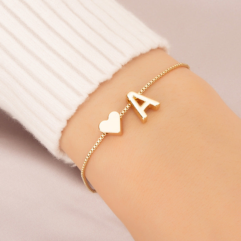 Wholesale Heart 26 Alphabet Alloy Bracelet