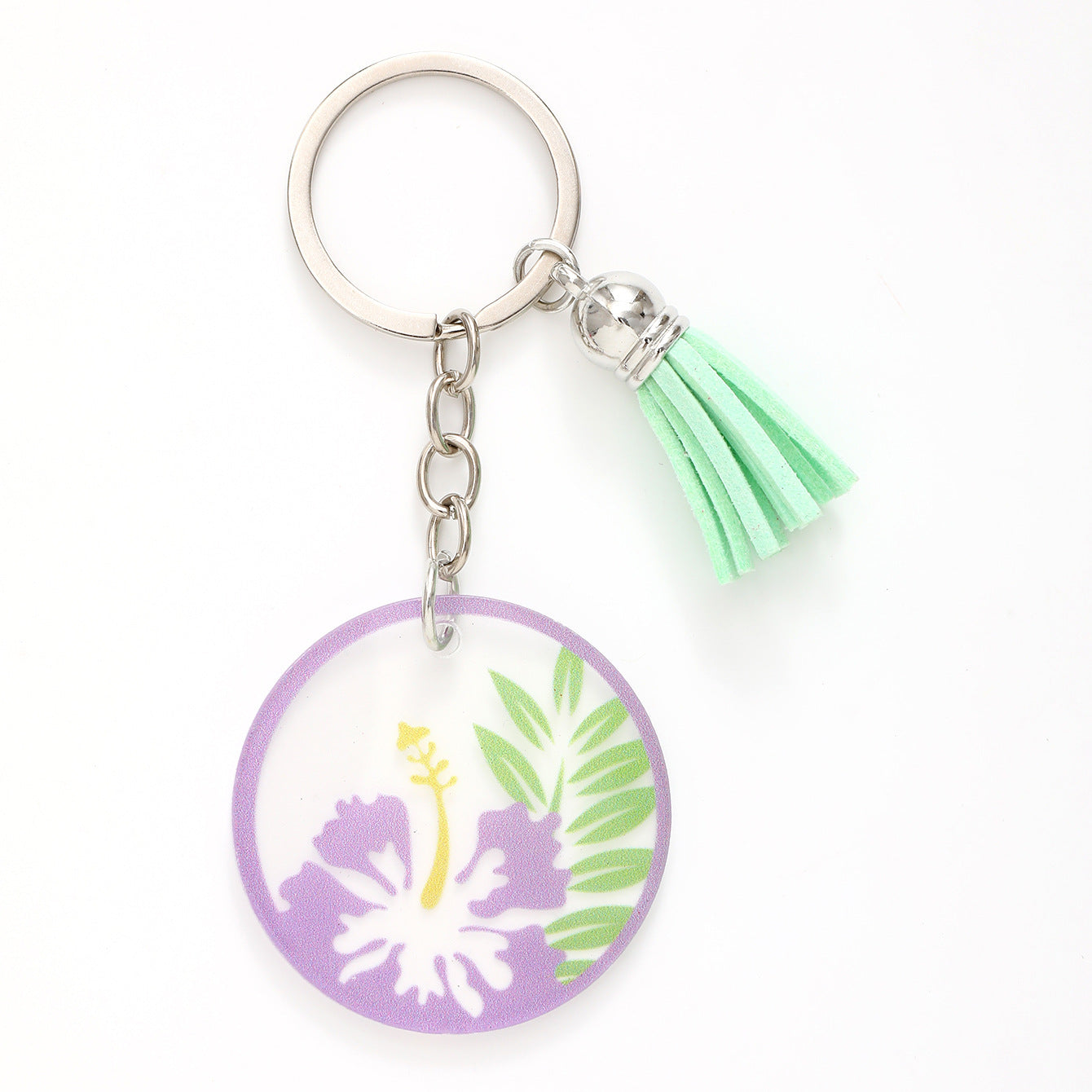 Wholesale Acrylic Flower Leaf Green Tassel Keychain
