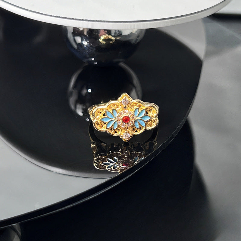 Wholesale Chinese style blue lace enamel niche ring