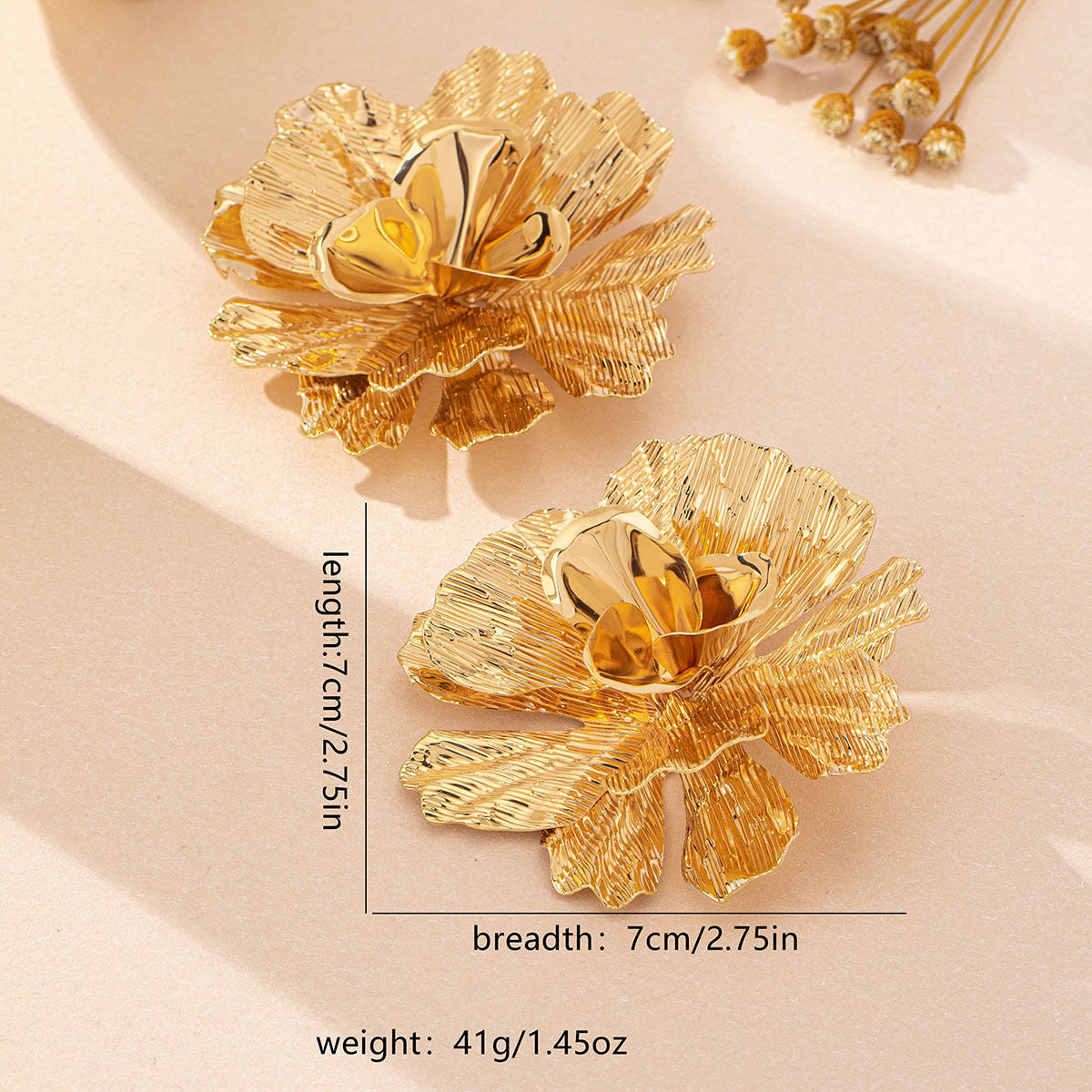 Wholesale Trendy 3D Layered Flower Earrings For Women Gold Tone Alloy Statement Jewelry Party Gift Accessory