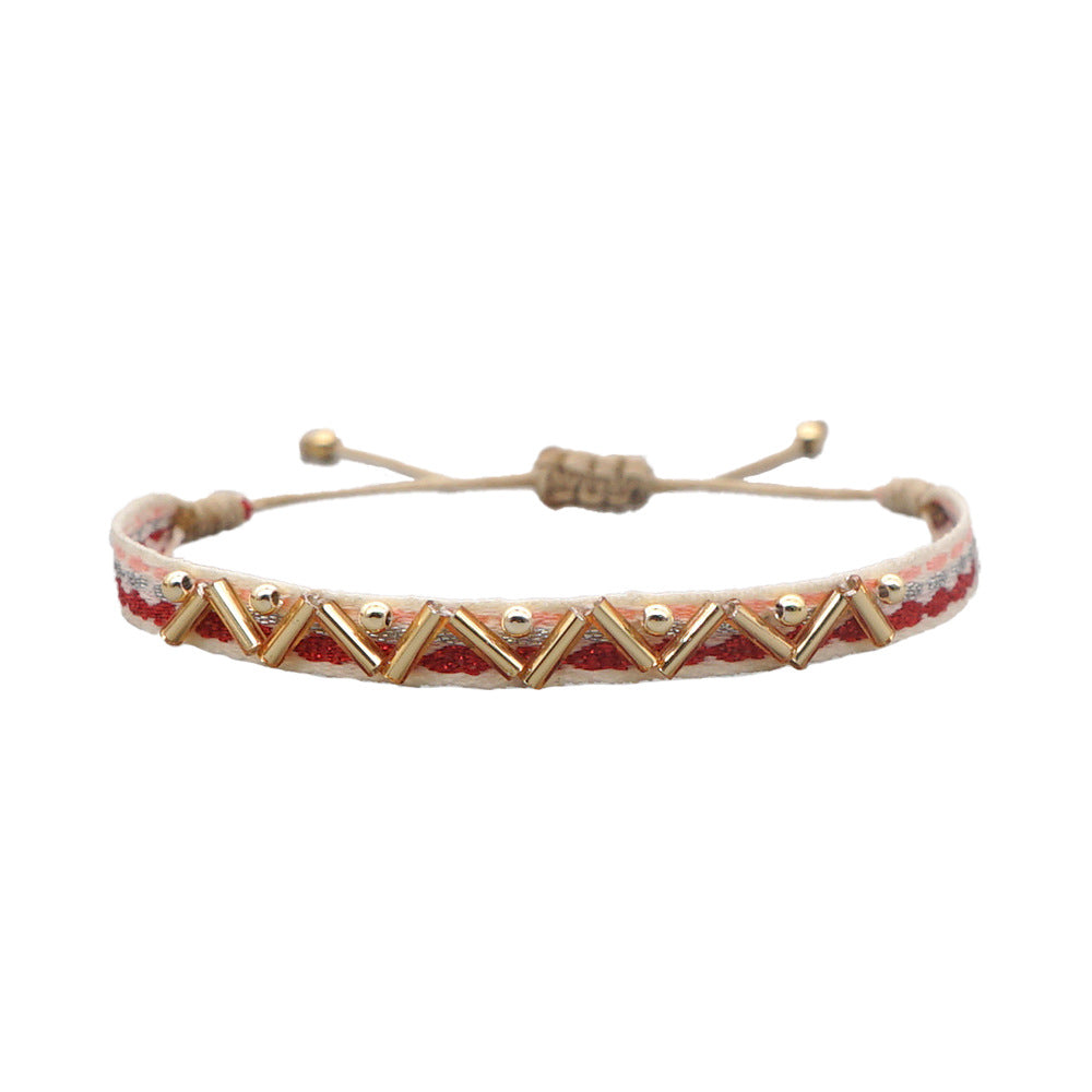 Wholesale Hand-woven Stacked Bracelet Women' s Colombian Ribbon Woven Beaded Rice Beads Hand Rope