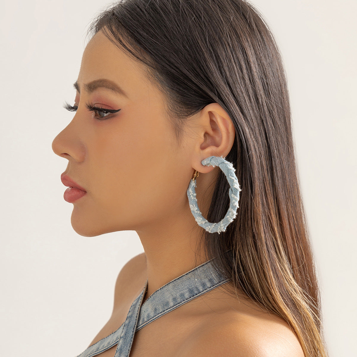 Wholesale Sweet and Cool Geometric Ring Denim Earrings