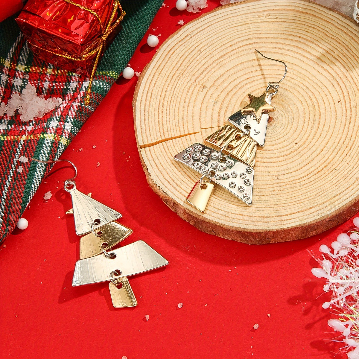 Wholesale Two tone Christmas tree earrings