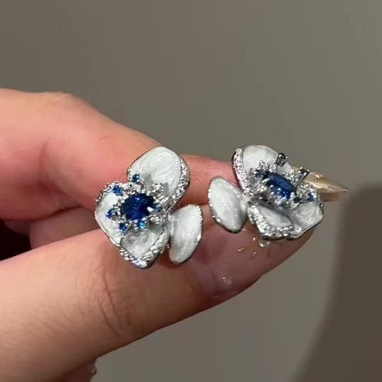 Wholesale Trendy Blue Three Dimensional Flower Earrings New Chinese Style Alloy Stud Earrings Boutique Jewelry Accessory For Resale