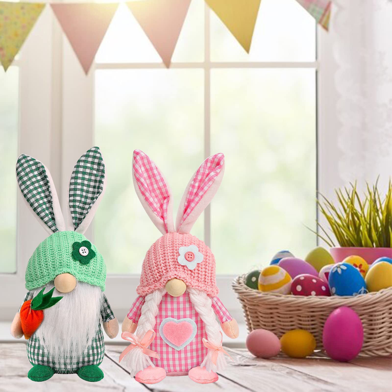 Wholesale new Easter faceless doll checkered rabbit ears desktop decoration rabbit  decorations