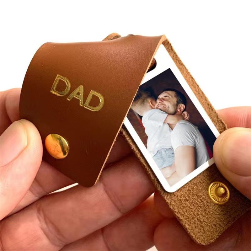 Wholesale Father's Day Photo Box PU Leather Key Tag Pendant