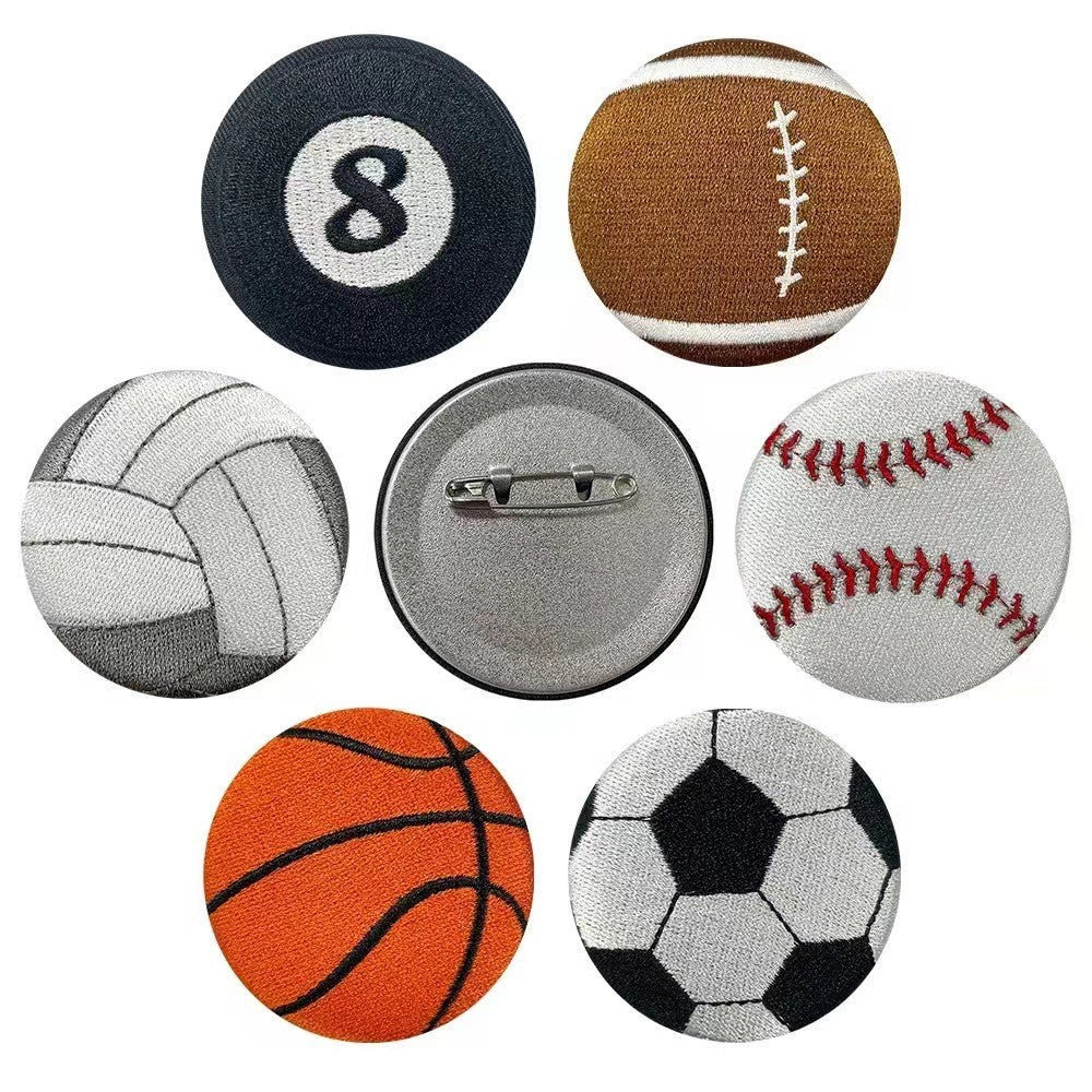 Wholesale 6 Styles Sports Ball Embroidered Tinplate Brooch Pins Fan Favorite Design For Shoes Hats Bags Jewelry Accessory