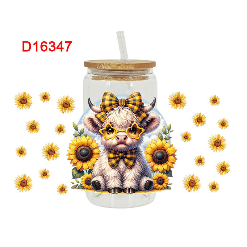 Wholesale Beverage cartoon calf  16oz Cup UV DTF Wraps