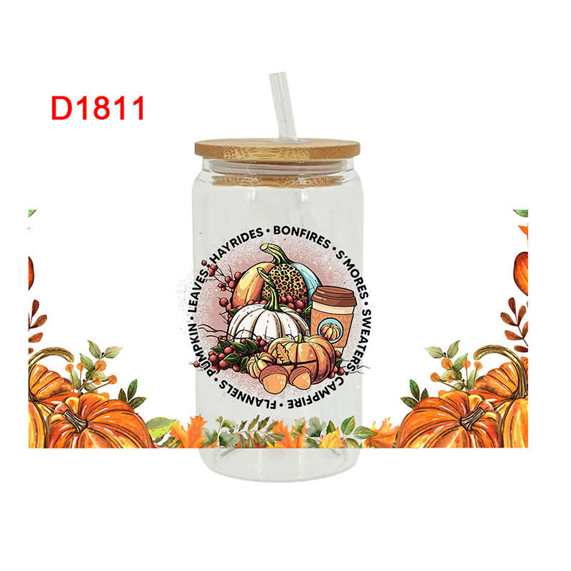 Wholesale  Pumpkin Flower Series 16oz Cup UV DTF Wraps