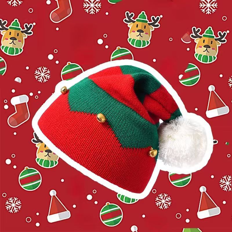 Wholesale Knitted Christmas hat with bells and pom-poms for winter