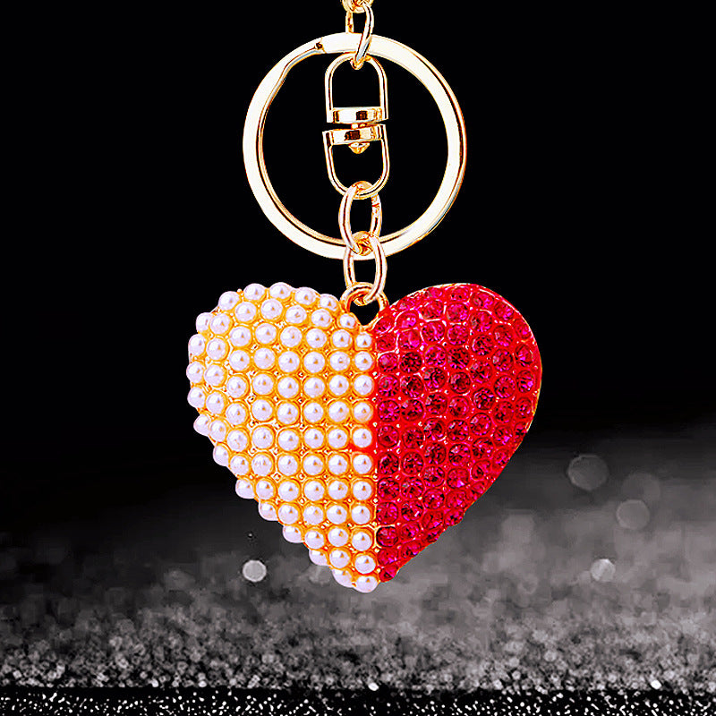Wholesale Metal Pearl Heart Lucky Bag Keychain Cute Car Key Accessory Bag Charm For Women Gift